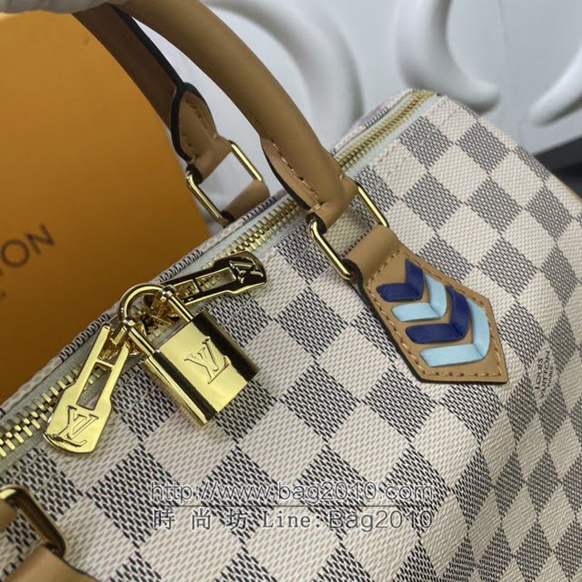 Louis Vuitton新款女包 N50054 路易威登SPEEDY BANDOULIèRE 30手袋 LV白格编织肩带枕头包手提包  ydh4200